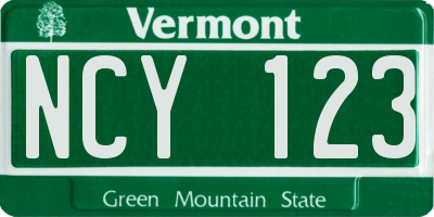 VT license plate NCY123