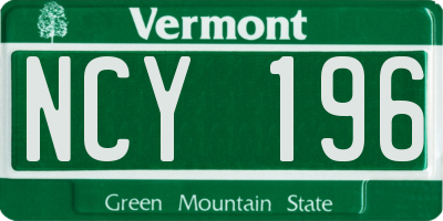 VT license plate NCY196