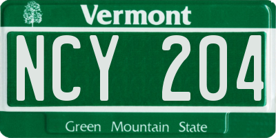 VT license plate NCY204