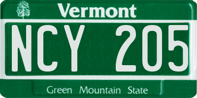 VT license plate NCY205