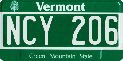 VT license plate NCY206
