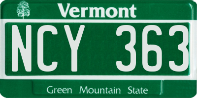 VT license plate NCY363