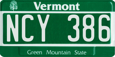 VT license plate NCY386