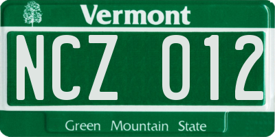 VT license plate NCZ012