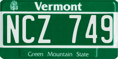 VT license plate NCZ749