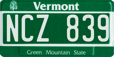 VT license plate NCZ839