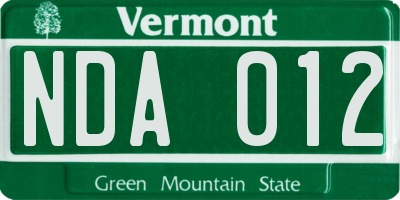 VT license plate NDA012