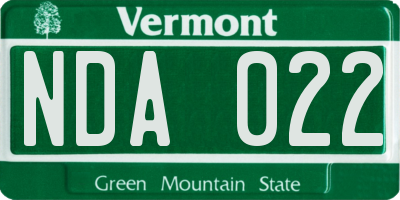 VT license plate NDA022