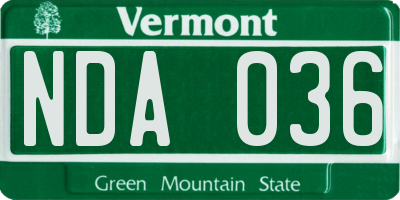 VT license plate NDA036