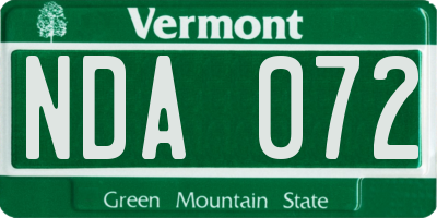 VT license plate NDA072