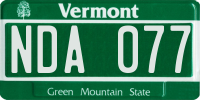 VT license plate NDA077