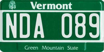 VT license plate NDA089