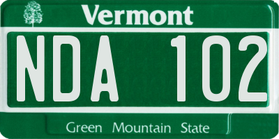 VT license plate NDA102