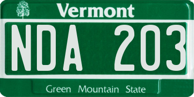 VT license plate NDA203