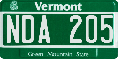 VT license plate NDA205