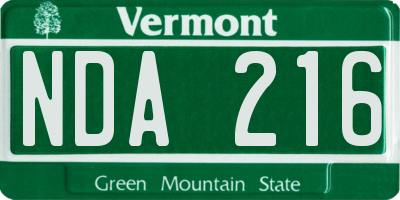 VT license plate NDA216