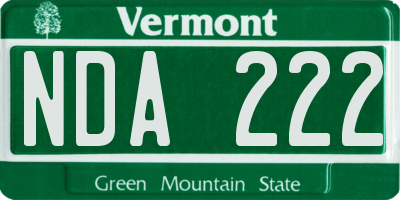 VT license plate NDA222