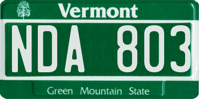 VT license plate NDA803