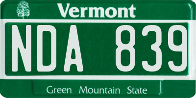 VT license plate NDA839