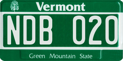 VT license plate NDB020