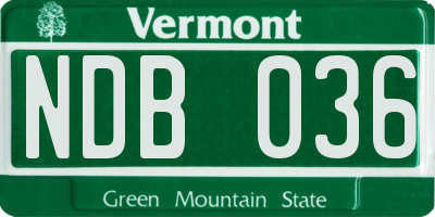 VT license plate NDB036