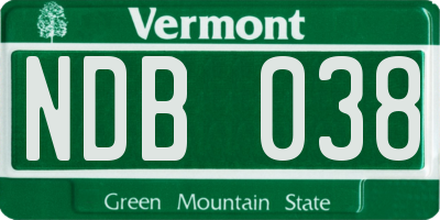 VT license plate NDB038