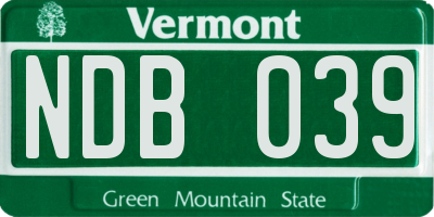 VT license plate NDB039