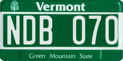 VT license plate NDB070