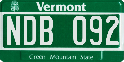 VT license plate NDB092