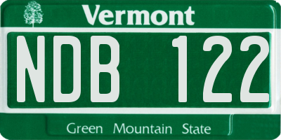 VT license plate NDB122