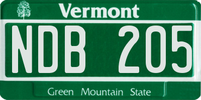VT license plate NDB205