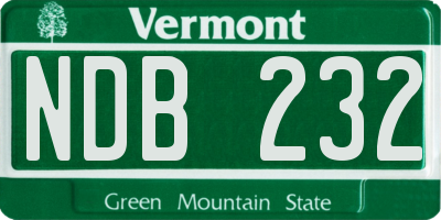 VT license plate NDB232