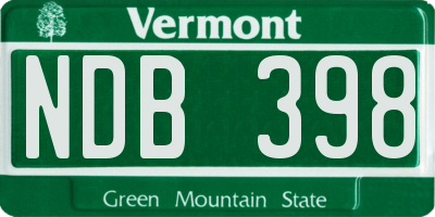 VT license plate NDB398