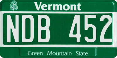 VT license plate NDB452