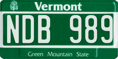 VT license plate NDB989