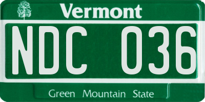 VT license plate NDC036