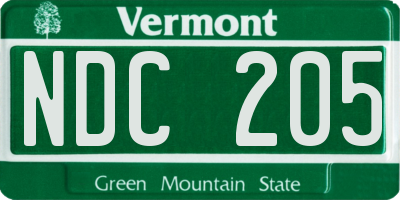 VT license plate NDC205