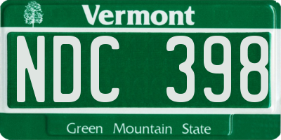 VT license plate NDC398