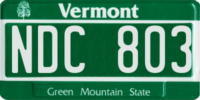 VT license plate NDC803