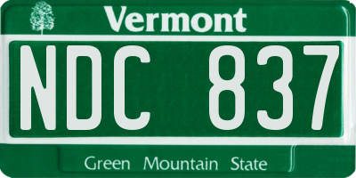 VT license plate NDC837