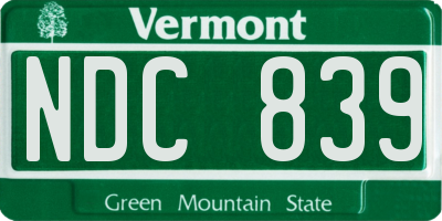 VT license plate NDC839