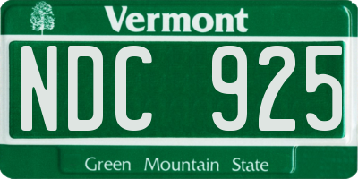 VT license plate NDC925