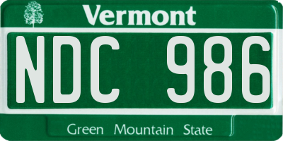 VT license plate NDC986