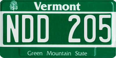 VT license plate NDD205