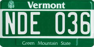 VT license plate NDE036