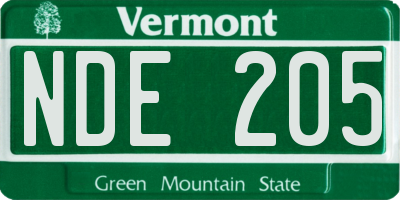 VT license plate NDE205