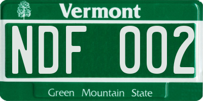 VT license plate NDF002