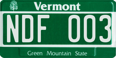 VT license plate NDF003