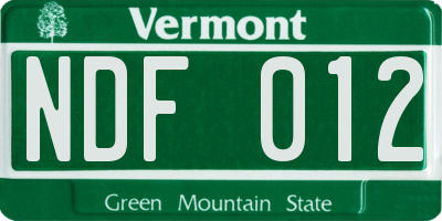 VT license plate NDF012