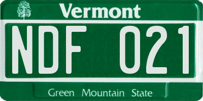 VT license plate NDF021
